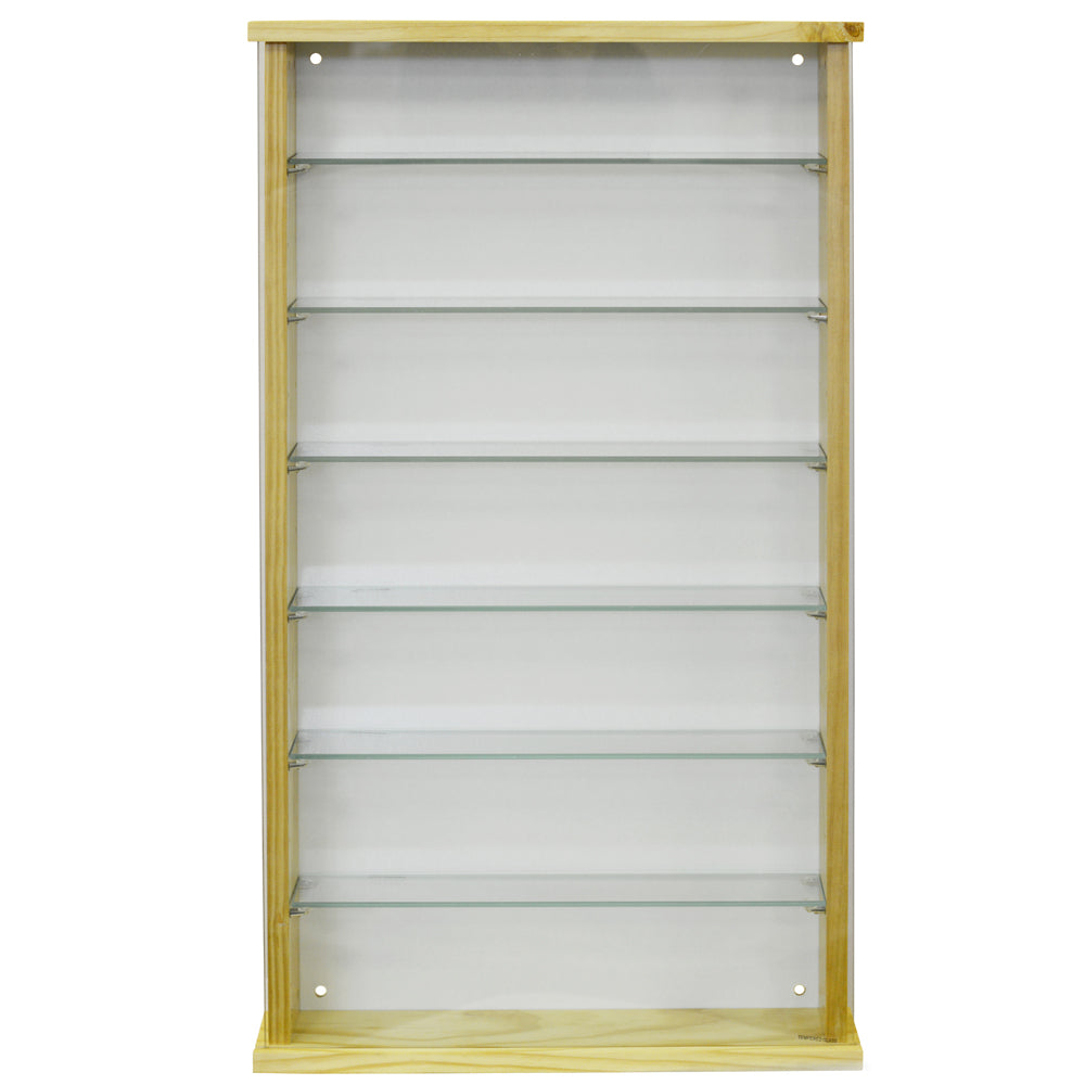 EXHIBIT - Solid Wood 6 Shelf Glass Wall Display Cabinet - Pine