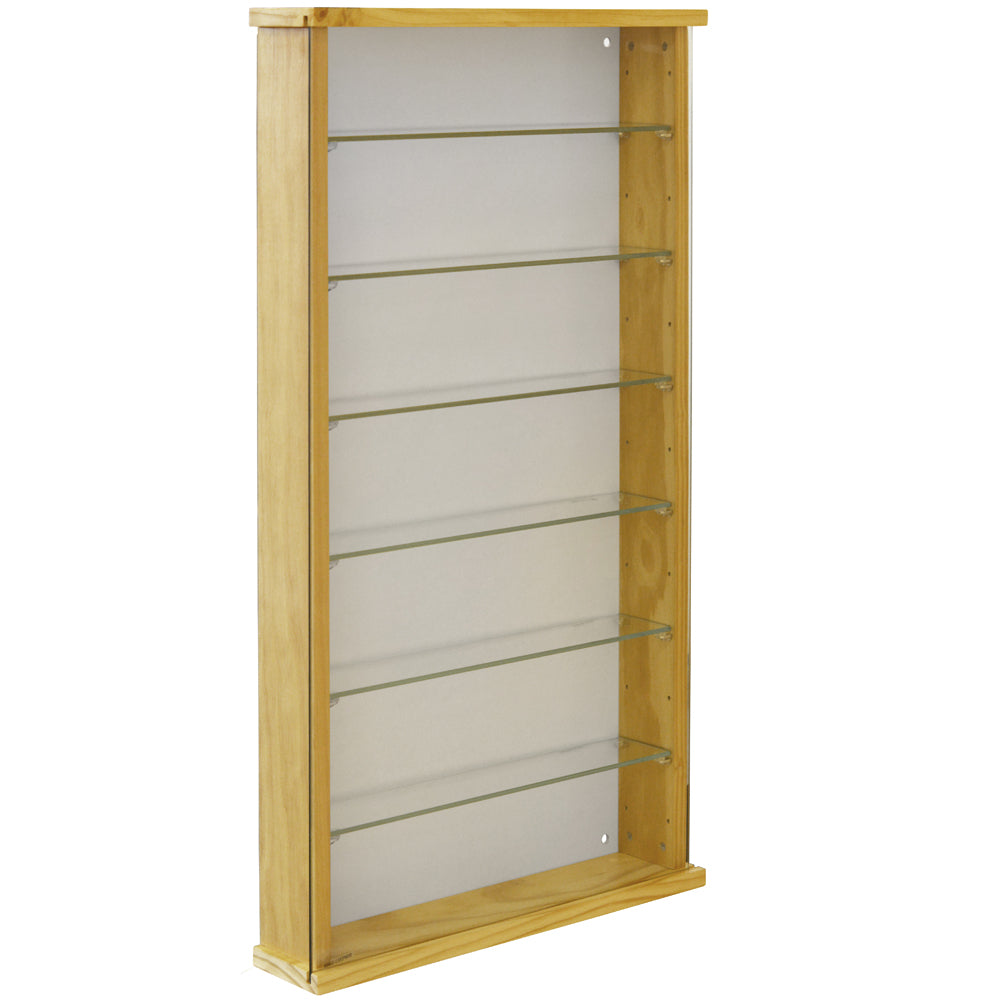 Solid Wood 6 Shelf Glass Wall Display Cabinet - Pine