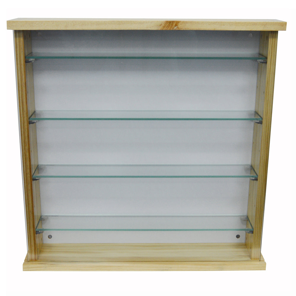 Wall-mounted pine wood-effect cabinet with glass shelves