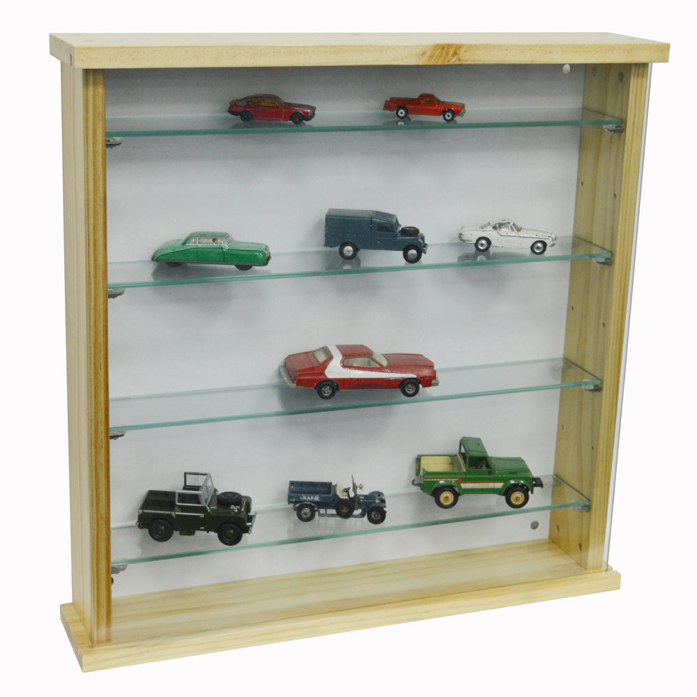 EXHIBIT - Solid Wood 4 Shelf Glass Wall Display Cabinet - Natural Pine