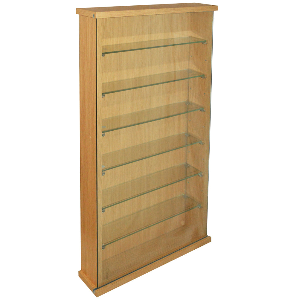 Wall Display Cabinet With Six Glass Shelves - Oak