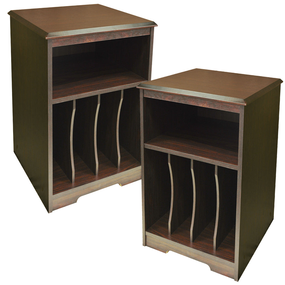 AUDIO - PACK OF TWO - Storage Bedside Table with Cubbies - Walnut