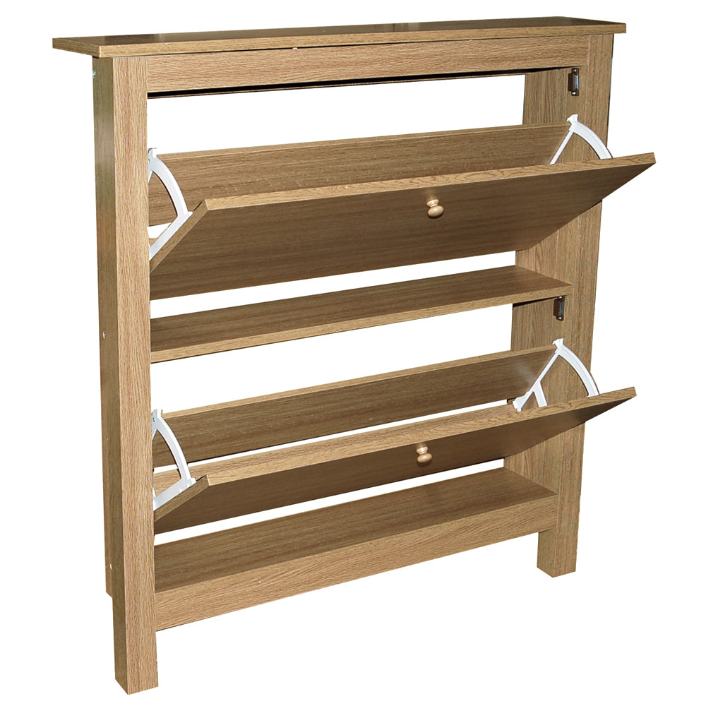 STOWE - 8 Pair 2 Drawer Shoe Storage Organiser Cabinet - Oak