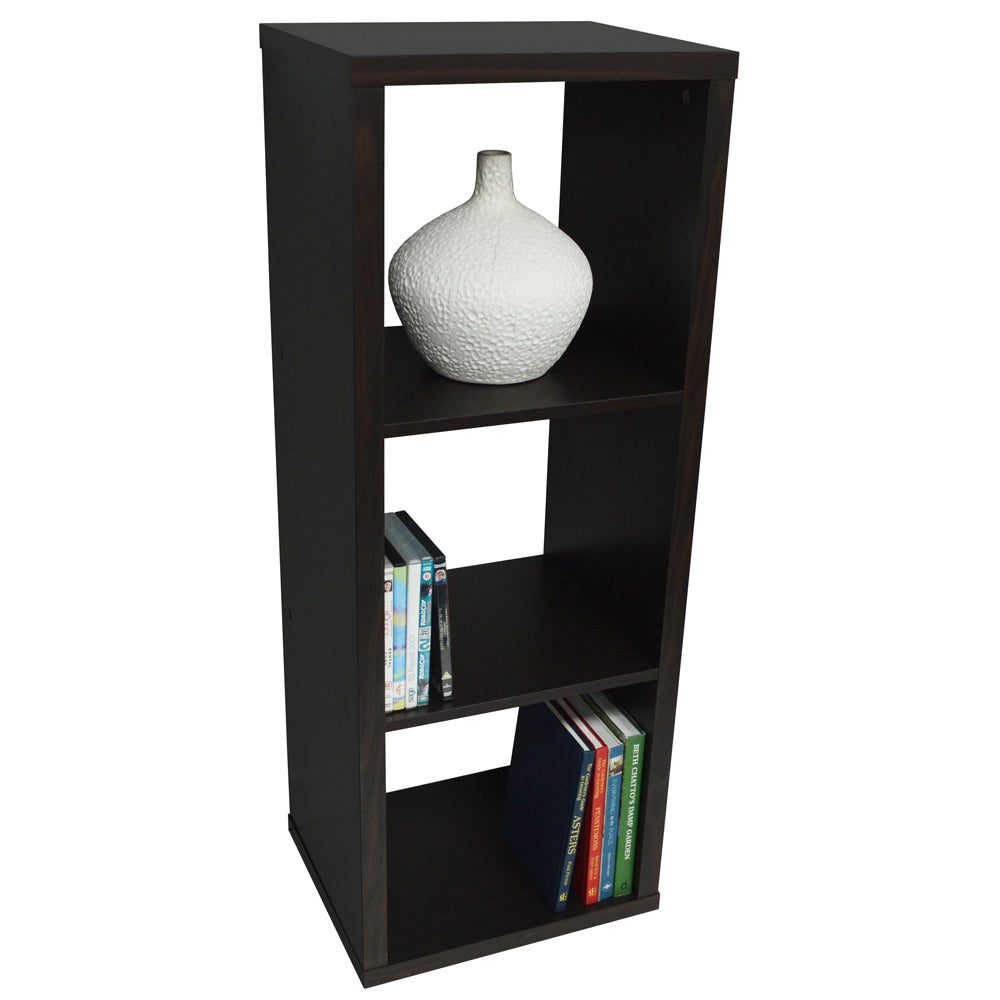 CUBE - 3 Cubby Square Display Shelves / Vinyl LP Record Storage - Dark Oak