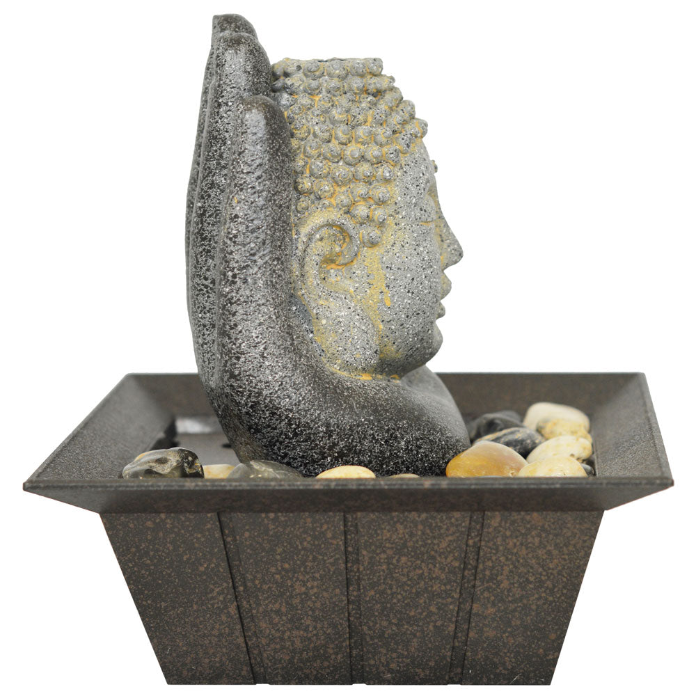 Buddha and Hand Tabletop Indoor Fountain / Water Feature with Pebbles