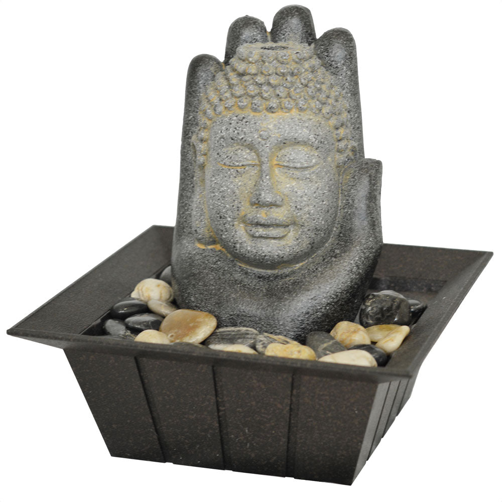 Buddha and Hand Tabletop Indoor Fountain / Water Feature with Pebbles