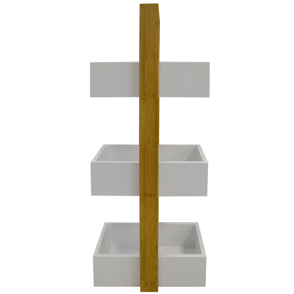 ECHE - 3 Tier Bathroom Storage Shelf / Caddy / Basket - White / Natural