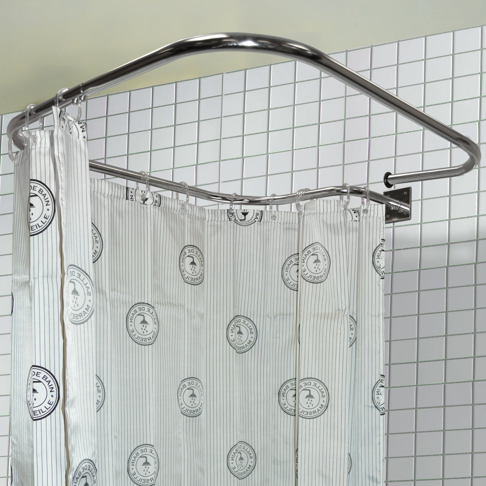 Stainless Steel Rectangular Shower Rail and Curtain Rings