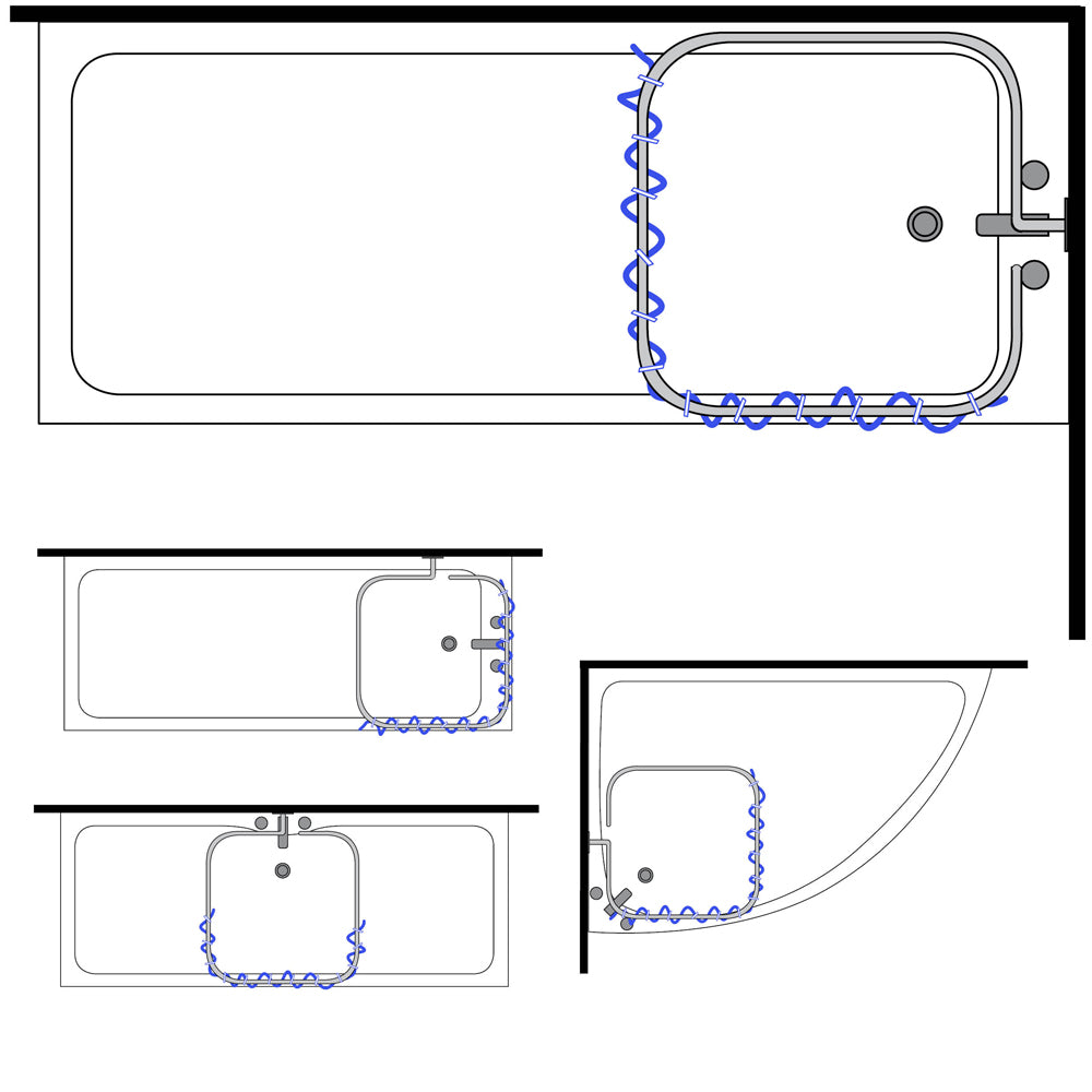 LOOP SQUARE - Stainless Steel Rectangular Shower Rail and Curtain Rings