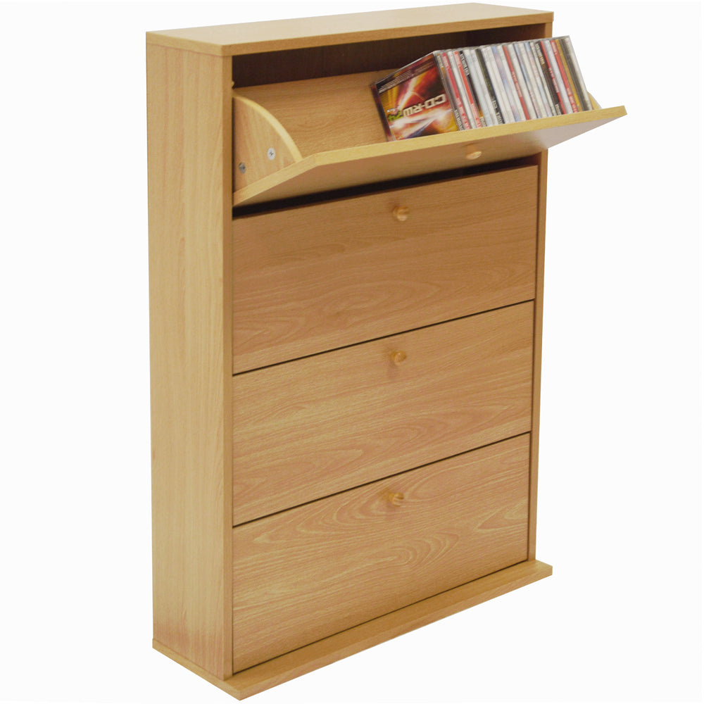Beech CD storage cabinet with tilting drawers