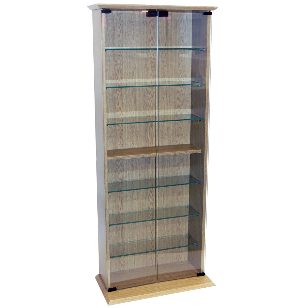 BOSTON - 116 DVD/ 344 CD Book Storage Shelves Glass / Collectable Display Cabinet - Oak