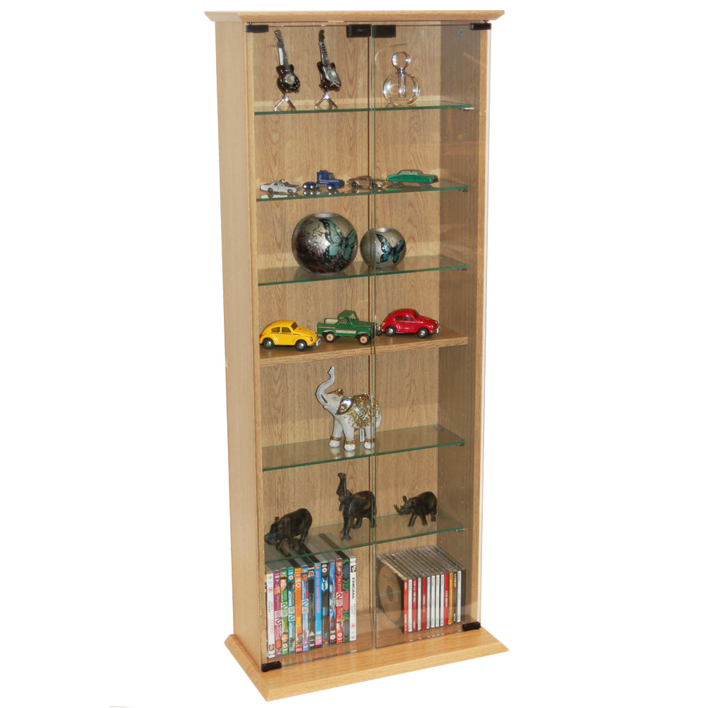 116 DVD/ 316 CD Book Storage Shelves Glass / Display Cabinet - Beech
