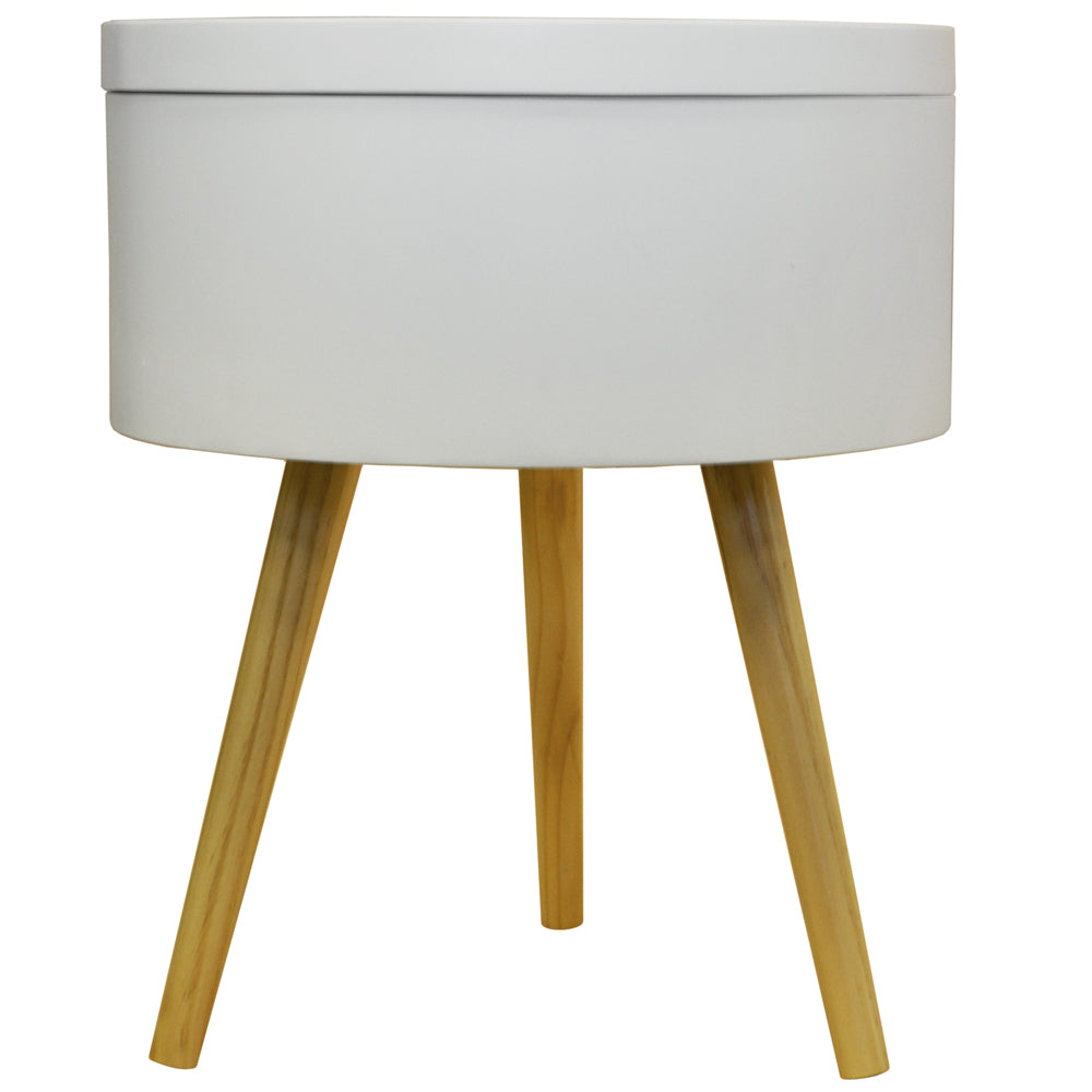 DRUM - Retro Wood Tray Top End Table / Bedside Table - White / Natural