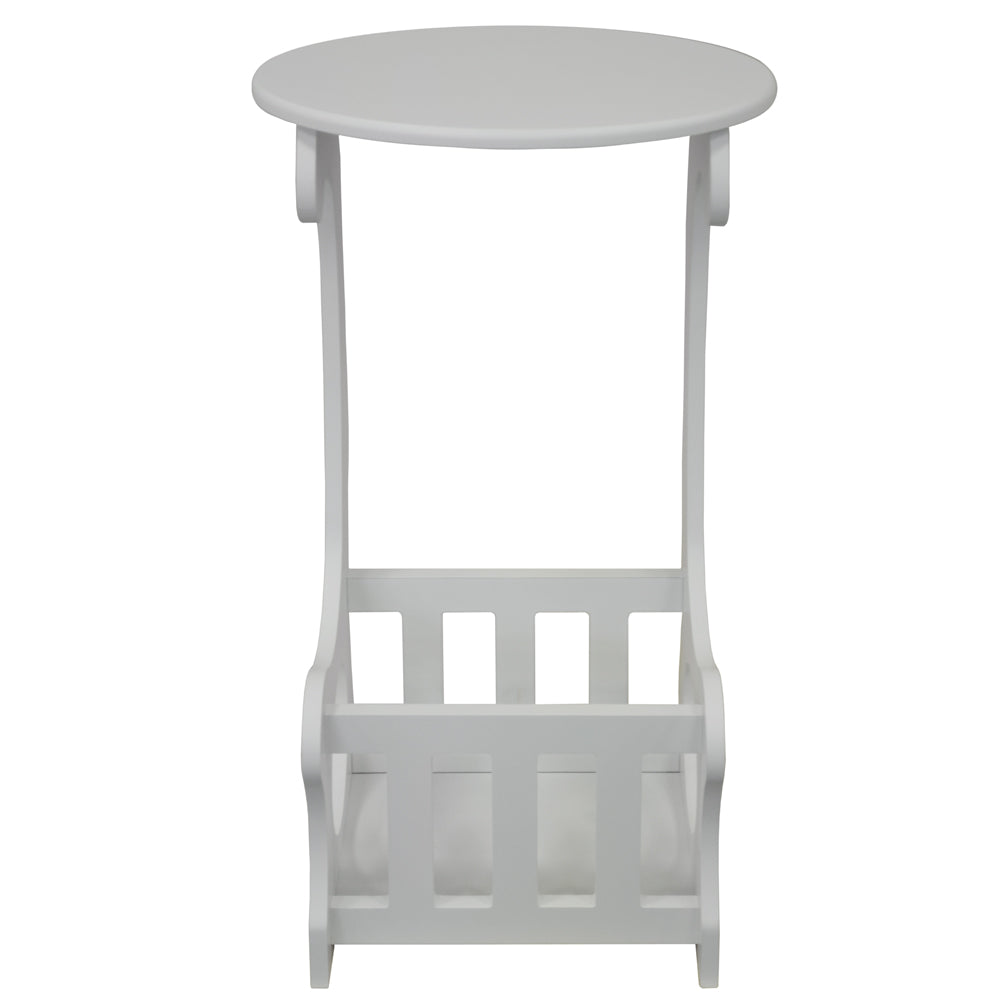 SCROLL - Side / End / Bedside Table with Magazine / Book Storage Rack - White