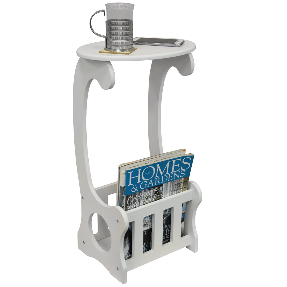 Side / End / Bedside Table with Magazine / Book Storage Rack - White