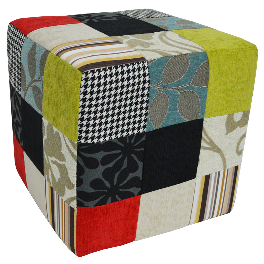 PLUSH PATCHWORK - Cube Stool / Pouffe - Blue / Green / Red