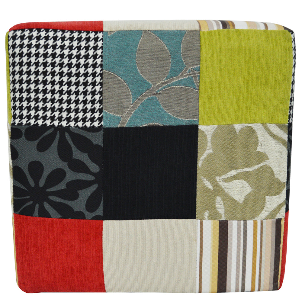 PLUSH PATCHWORK - Cube Stool / Pouffe - Blue / Green / Red