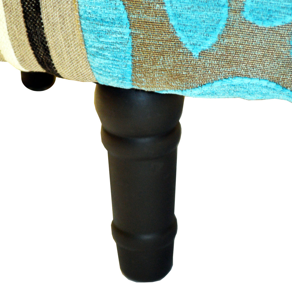 PLUSH PATCHWORK - Round Pouffe Padded Footstool with Wood Legs - Blue / Green / Red