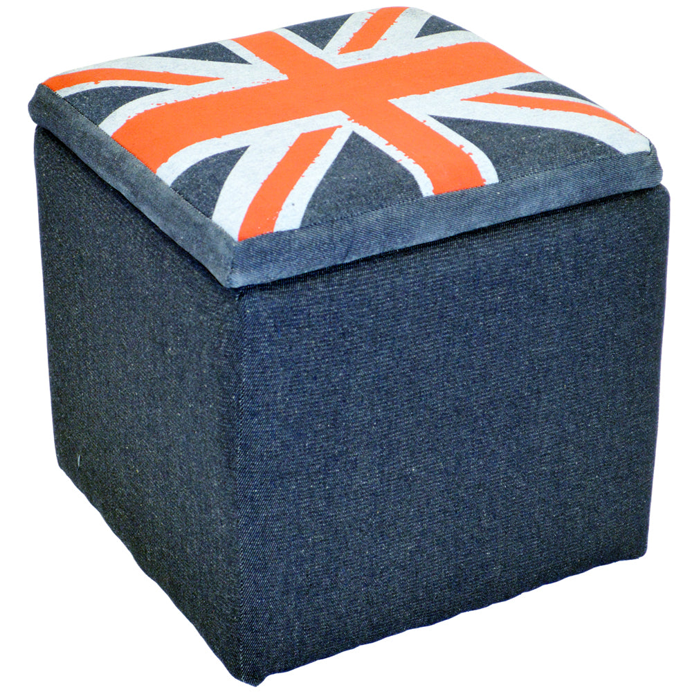 Square Flag Padded Storage Pouffe Stool - Blue / Red / Grey