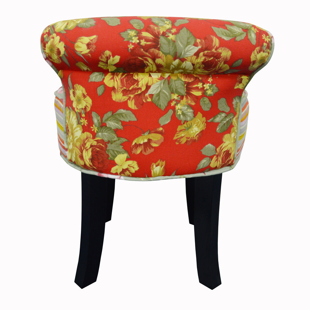 ROSES - Shabby Chic Padded Stool / Low Back Chair with Wood Legs - Multi-coloured