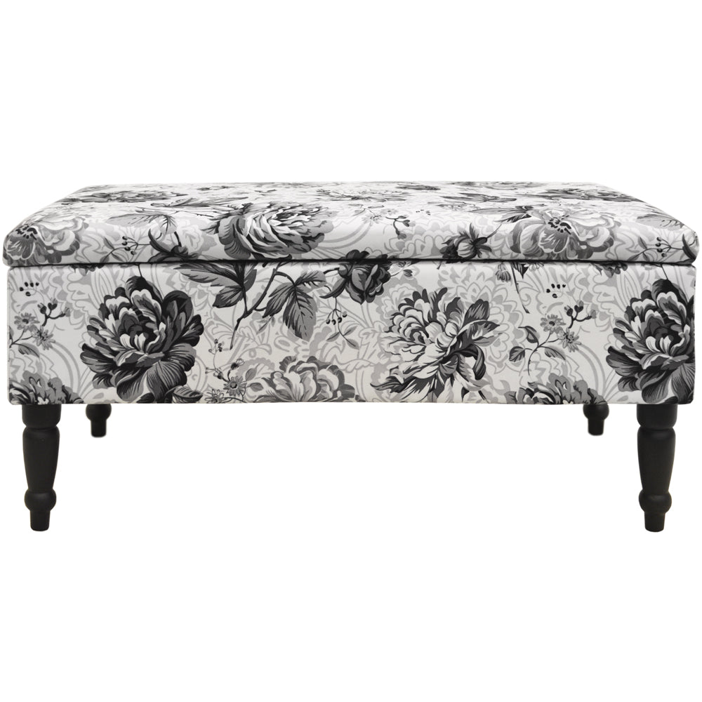 BLACK ROSE - Storage Ottoman Stool / Blanket Box / Padded Trunk - Black / White