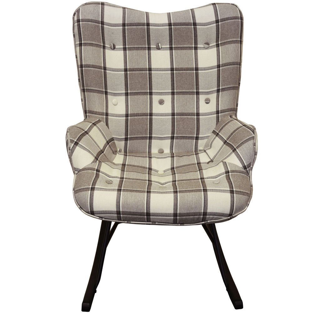 CHECK - Wing Back Rocking / Nursing Chair with Checked Tartan Fabric - Grey / White / Black