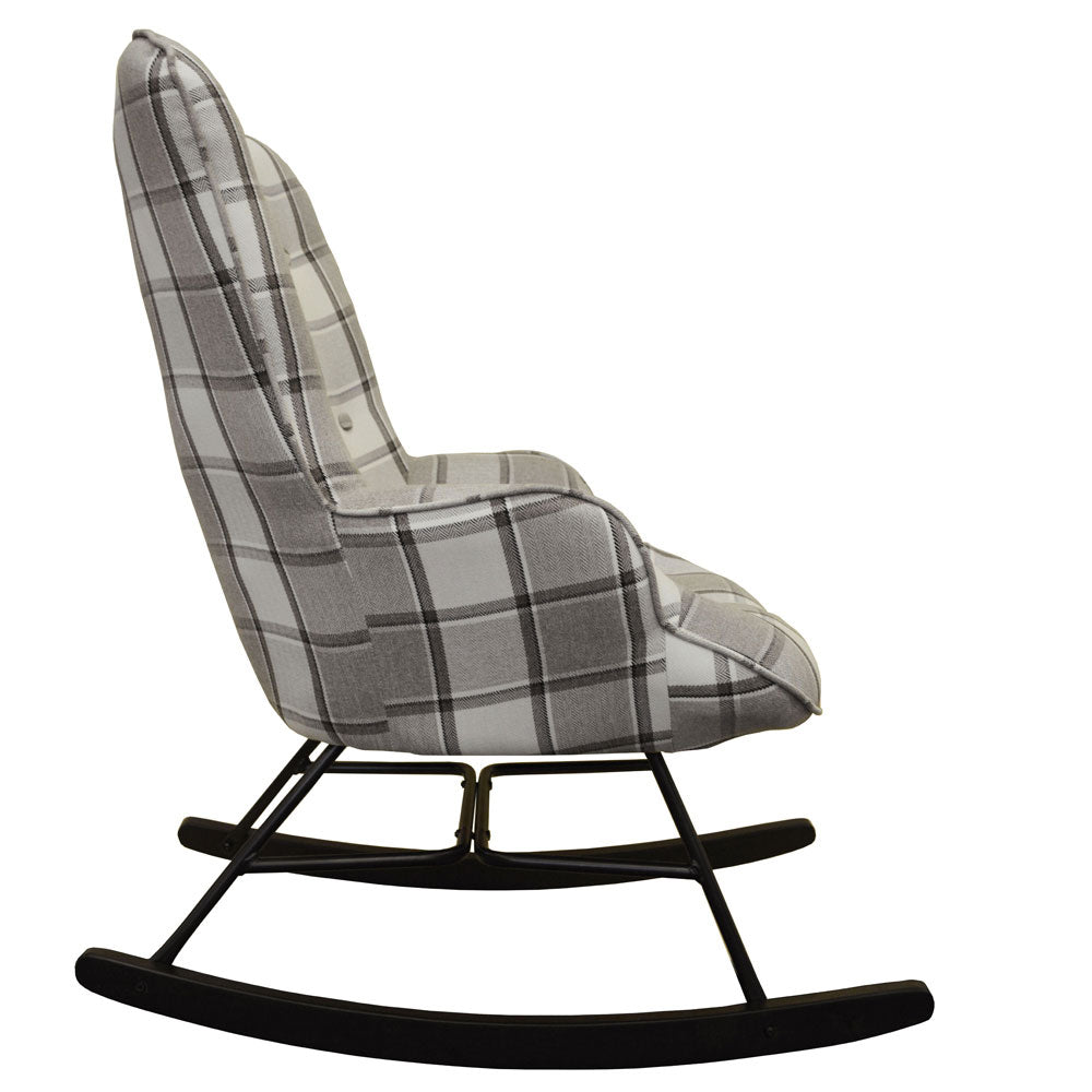 CHECK - Wing Back Rocking / Nursing Chair with Checked Tartan Fabric - Grey / White / Black