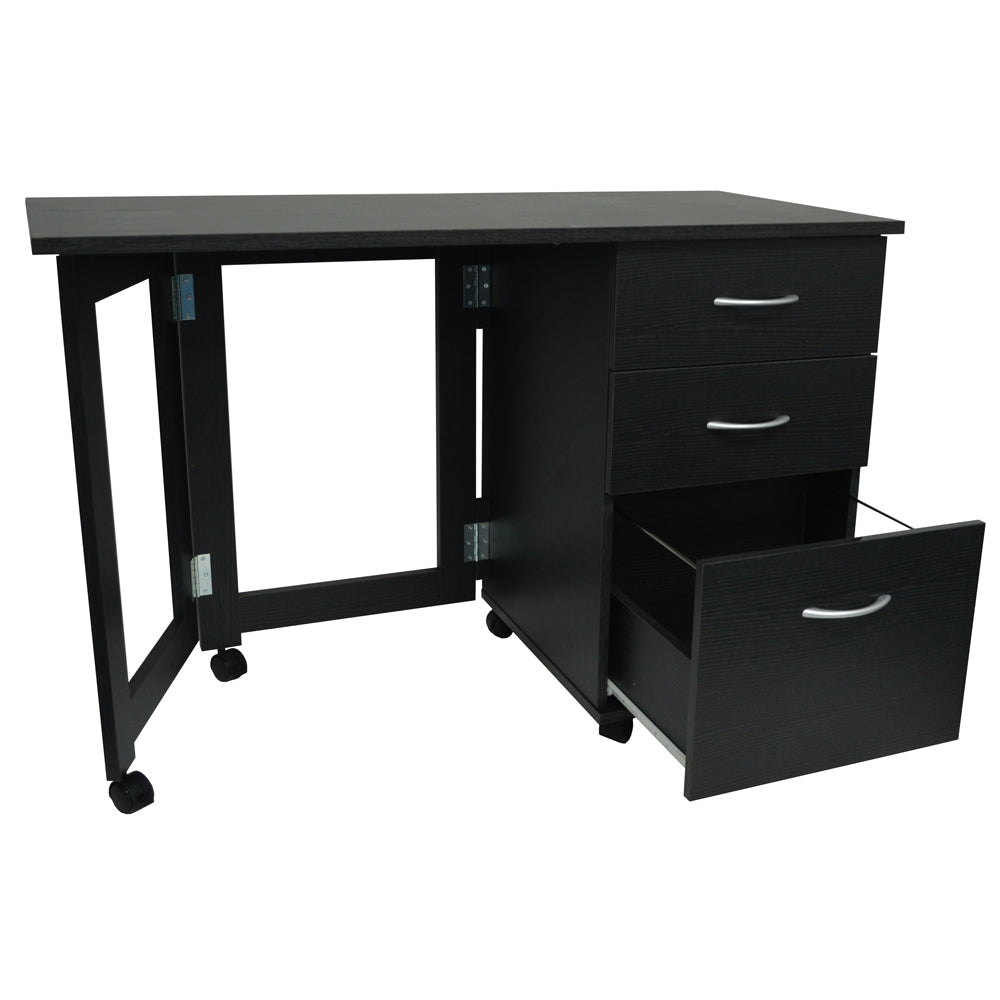 FLIPP 3 Drawer Folding Office Desk Workstation Craft Sewing Black