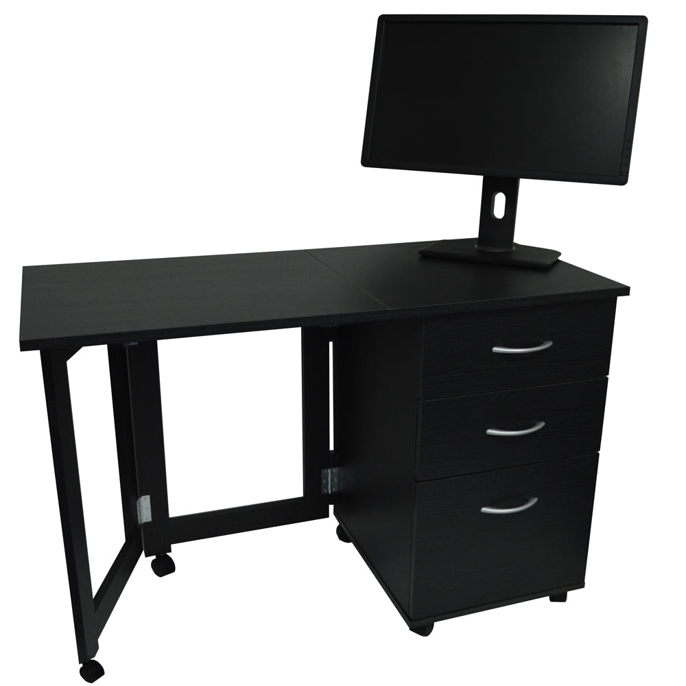 FLIPP 3 Drawer Folding Office Desk Workstation Craft Sewing Black