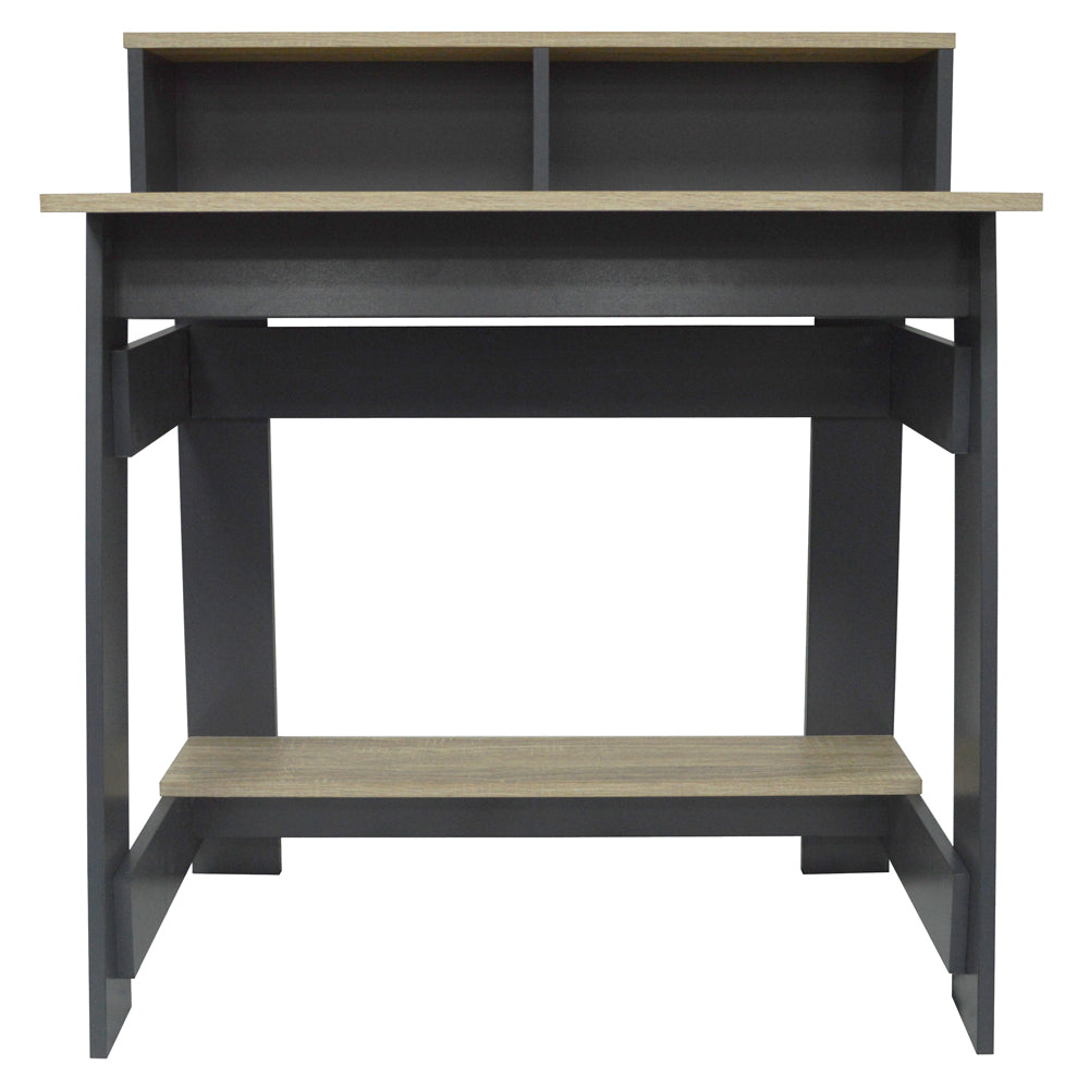 Office Desk With Two Cubbies And Shelf - Light Oak / Dark Grey