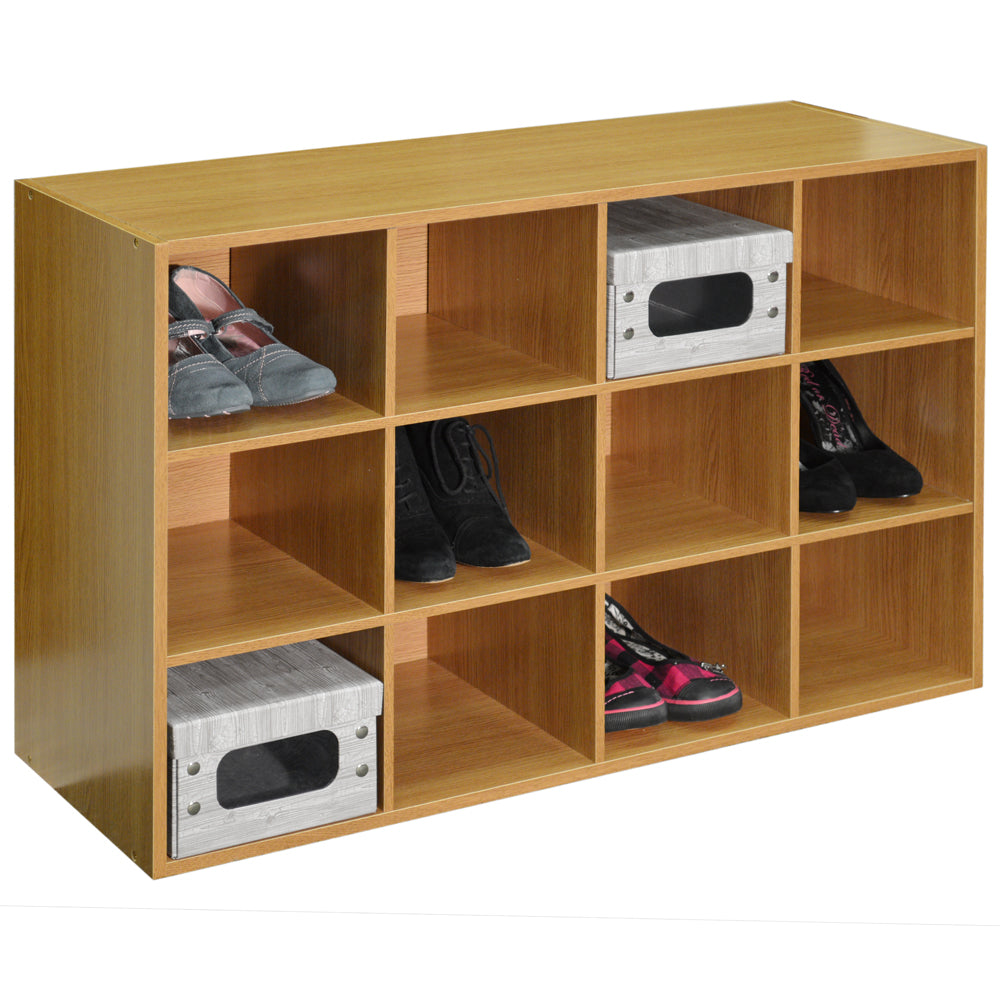 PIGEON HOLE - 12 Pair Shoe Storage / Display / Media Shelves - Oak