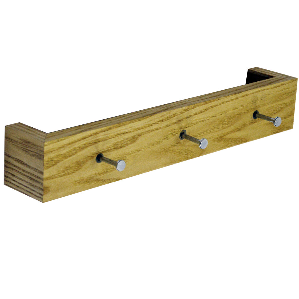 ELLIS - 2 PACK - Wall Mounted 40cm Floating Shelf with 3 Hooks - Oak