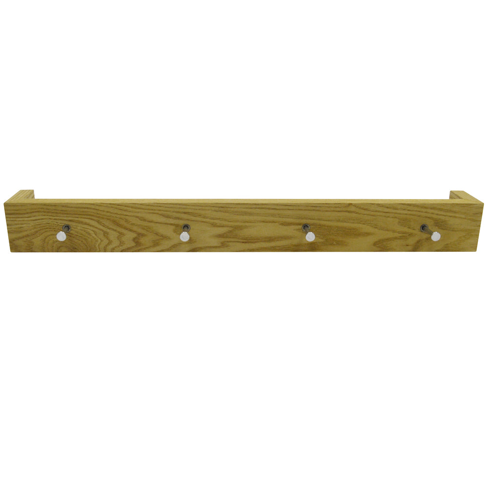 ELLIS - 2 PACK - Wall Mounted 2ft / 60cm Floating Shelf with 4 Hooks - Oak