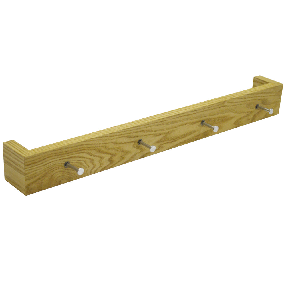 ELLIS - 2 PACK - Wall Mounted 2ft / 60cm Floating Shelf with 4 Hooks - Oak