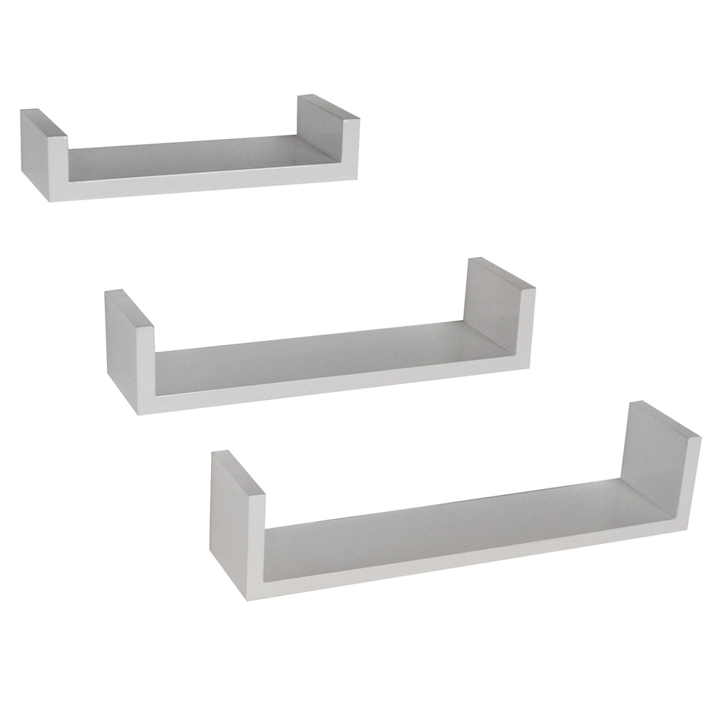 Wall-mounted sleek white shelving unit