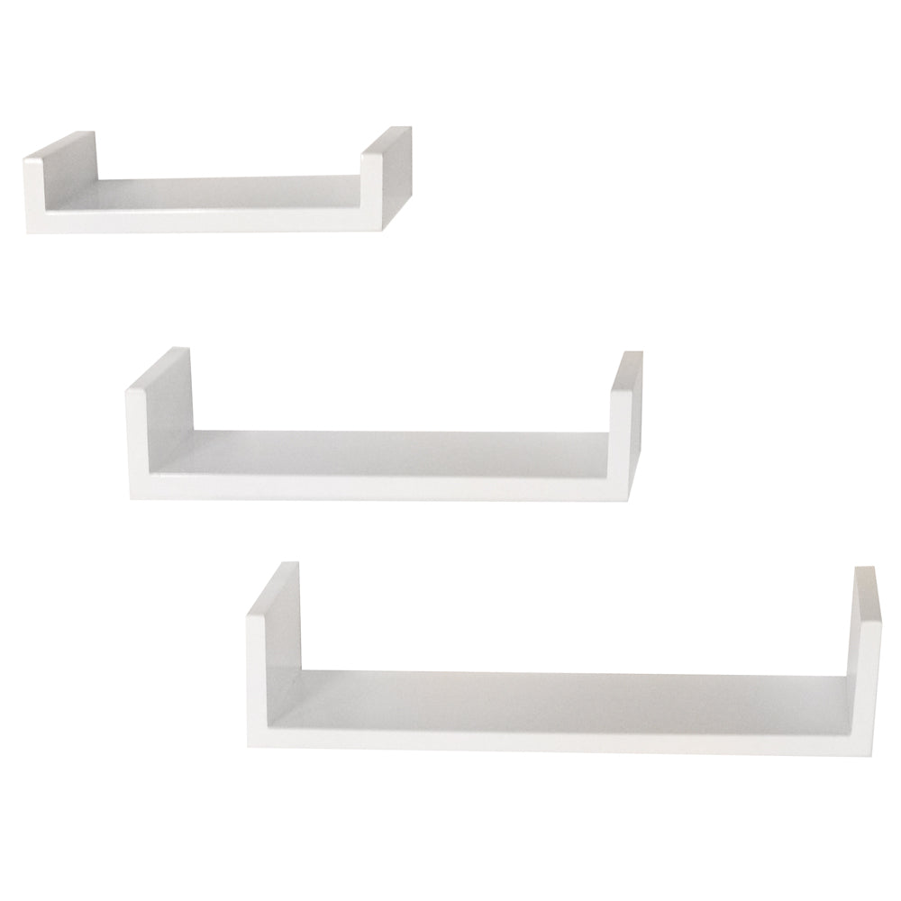 MELODY - Wall Mounted Floating Gloss Display Storage Shelves - Set of 3 - White