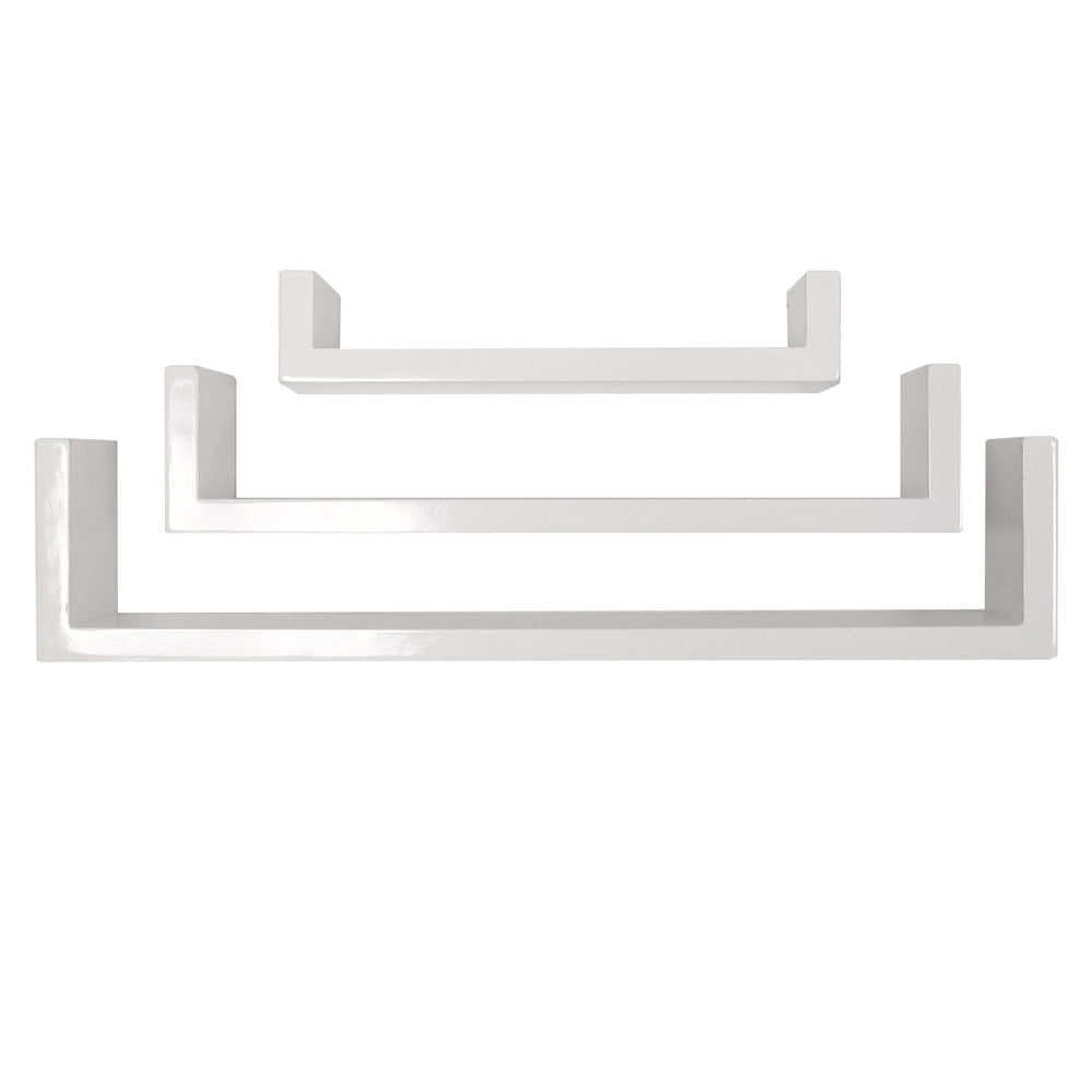 MELODY - Wall Mounted Floating Gloss Display Storage Shelves - Set of 3 - White