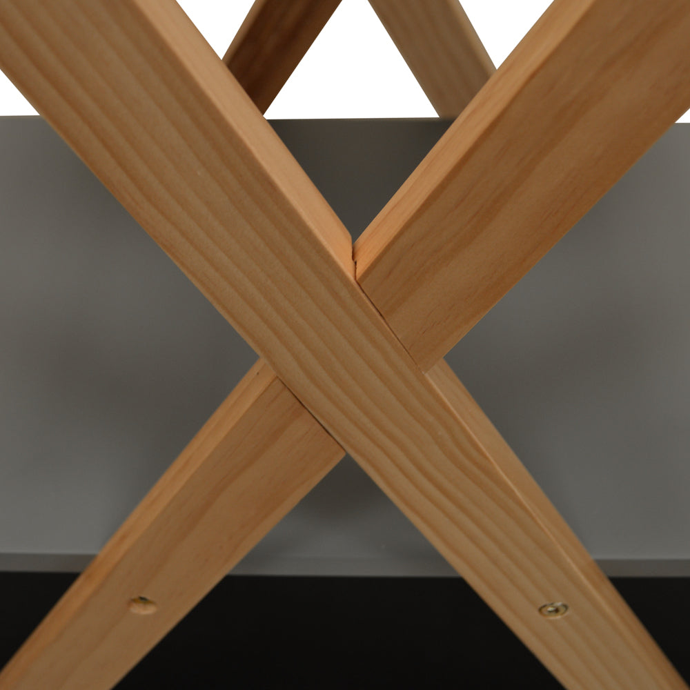 AVONE - Retro 3 Tier Wood Cross X Frame Storage Shelf Bookcase - White / Grey / Black