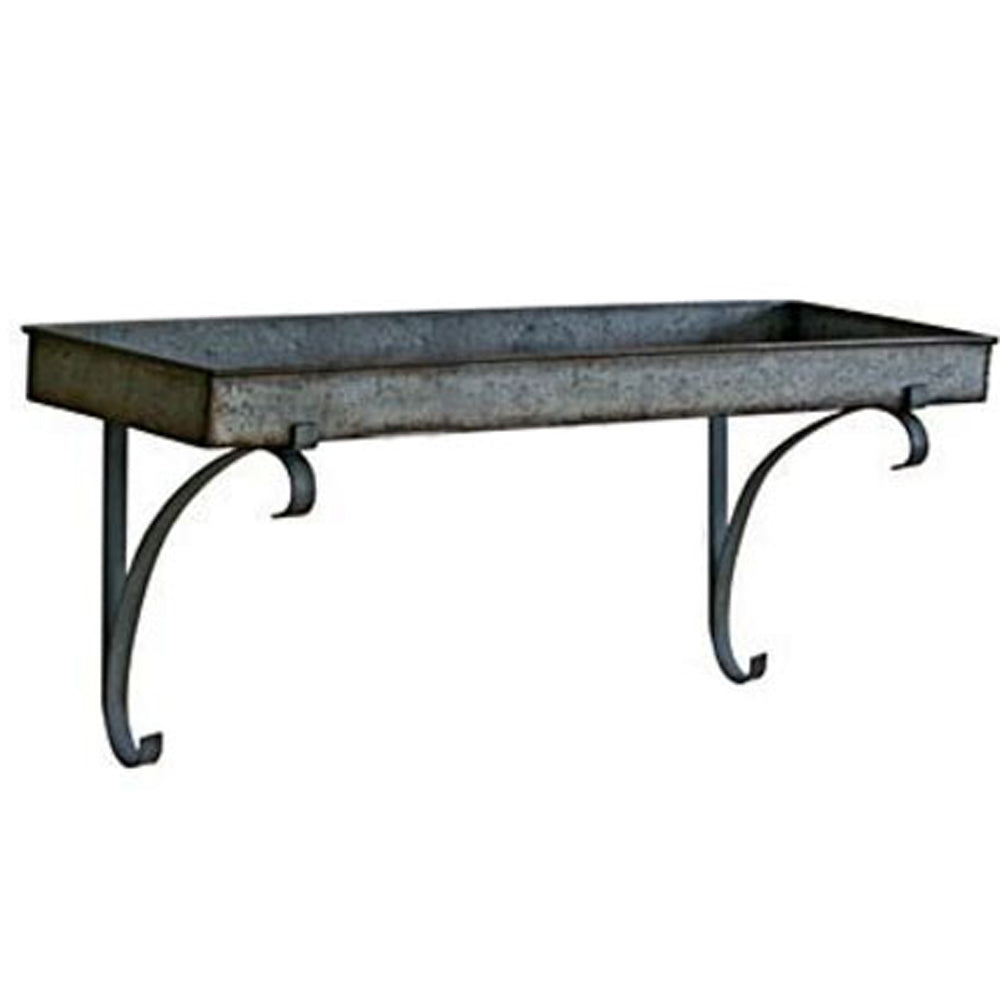 BRUNEL - Wall Mounted Industrial Metal Tray Shelf with Brackets - Grey