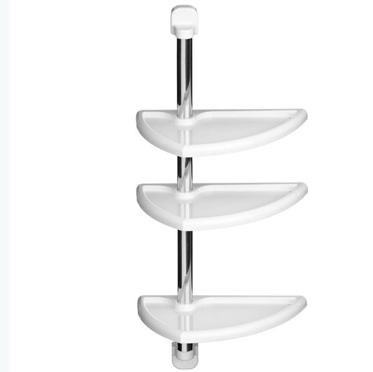 CORNER - 3 Tier Wall Mounted Bathroom Storage Shelves - White / Silver