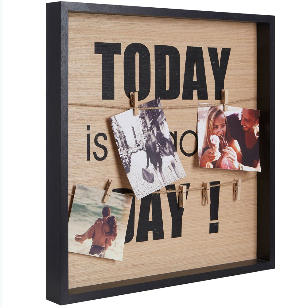 COLLAGE - Wall Mounted Square 6 Peg Photo Frame - Brown / Black