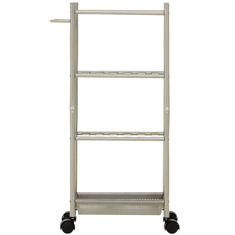 4 Tier Metal Trolley Basket with Towel Rail and Basket - Nickel