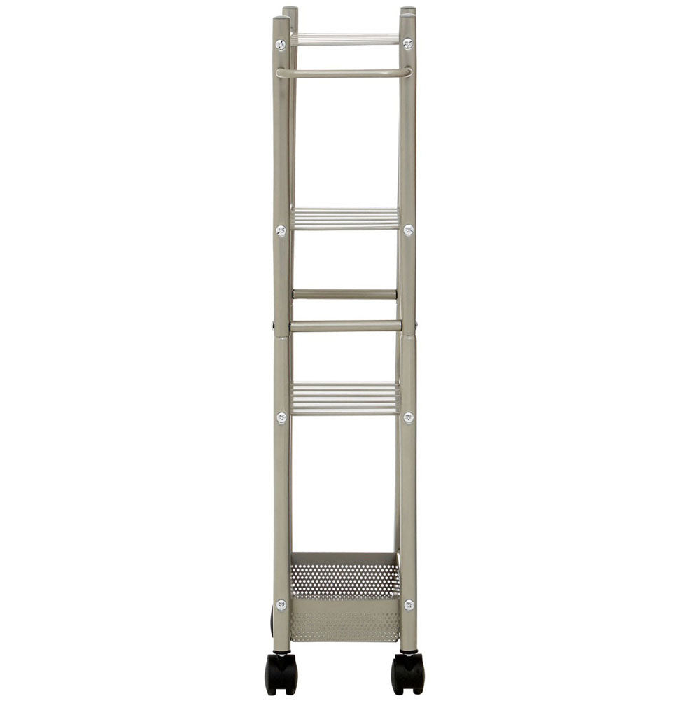 4 Tier Metal Trolley Basket with Towel Rail and Basket - Nickel