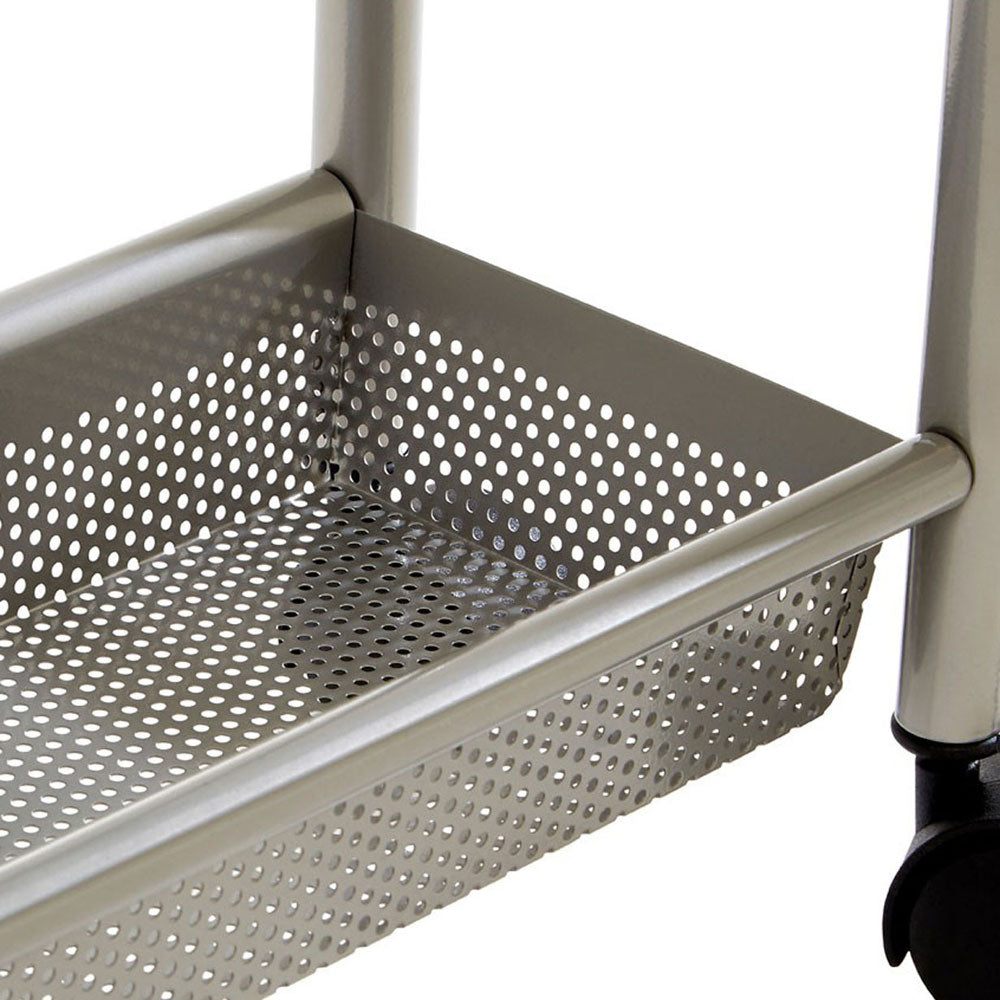 4 Tier Metal Trolley Basket with Towel Rail and Basket - Nickel