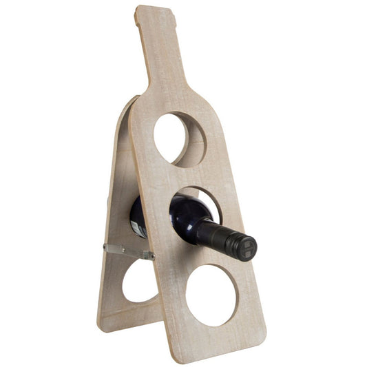 BOTTLE - Solid Wood Folding 3 Bottle Wine / Beer Storage Rack - Brown