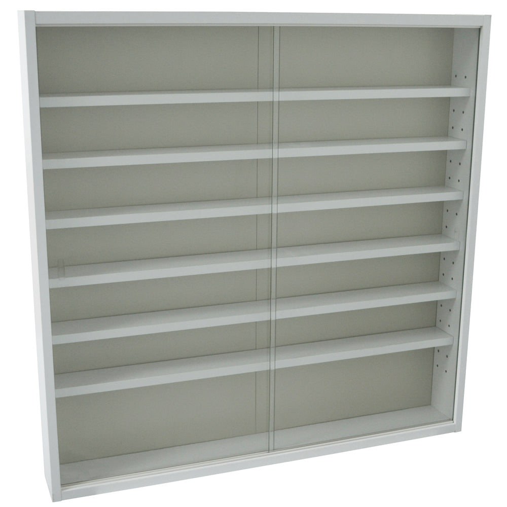Elegant white glass display cabinet for collectibles