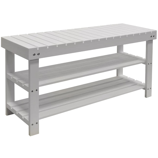White solid wood shoe rack with three spacious shelves