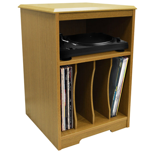 Oak vinyl storage table with LP compartments