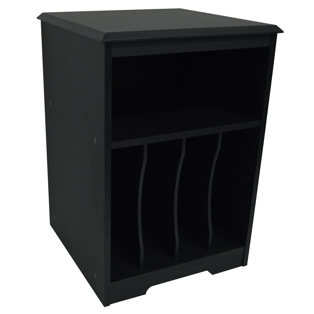 Black vinyl storage side table with sleek design