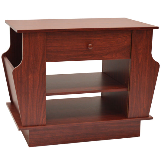 Mahogany wooden side table with storage drawer